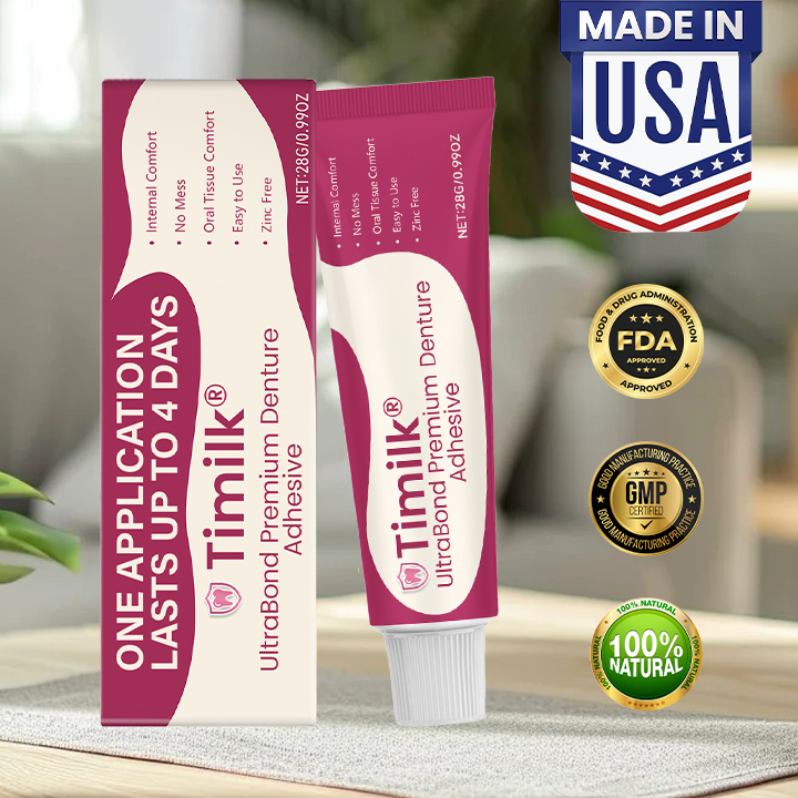 TimilkĀ® UltraBond Premium Denture Adhesive š„ FDA Certified (Clinically Proven 4-Day Hold for Secure, Comfortable & Zinc-Free Denture Fit š¦·)