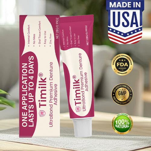 TimilkĀ® UltraBond Premium Denture Adhesive š„ FDA Certified (Clinically Proven 4-Day Hold for Secure, Comfortable & Zinc-Free Denture Fit š¦·)