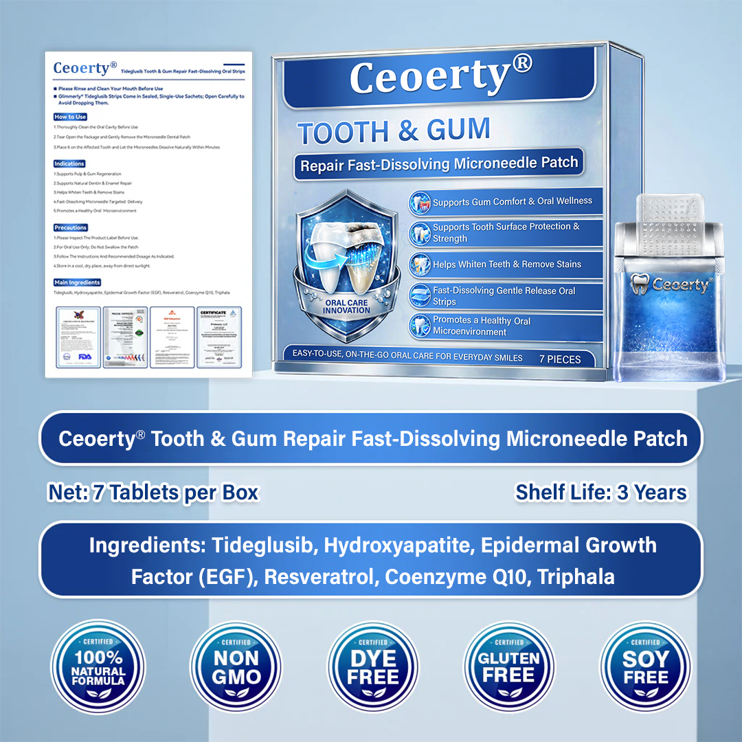 Your Smile🦷Ceoerty® Tooth & Gum Care Fast-Dissolving Microneedle Patch✨ (𝟓-𝐢𝐧-𝟏 💎 𝐑𝐞𝐛𝐮𝐢𝐥𝐝 𝐄𝐧𝐚𝐦𝐞𝐥 & 𝐃𝐞𝐧𝐭𝐢𝐧 • 𝐒𝐭𝐫𝐞𝐧𝐠𝐭𝐡𝐞𝐧 𝐆𝐮𝐦𝐬 • 𝐄𝐫𝐚𝐝𝐢𝐜𝐚𝐭𝐞 𝐓𝐚𝐫𝐭𝐚𝐫 & 𝐎𝐝𝐨𝐫 • 𝐖𝐡𝐢𝐭𝐞𝐧𝐢𝐧𝐠 • 𝐒𝐭𝐨𝐩 𝐓𝐨𝐨𝐭𝐡 𝐒𝐞𝐧𝐬𝐢𝐭𝐢𝐯𝐢𝐭𝐲)